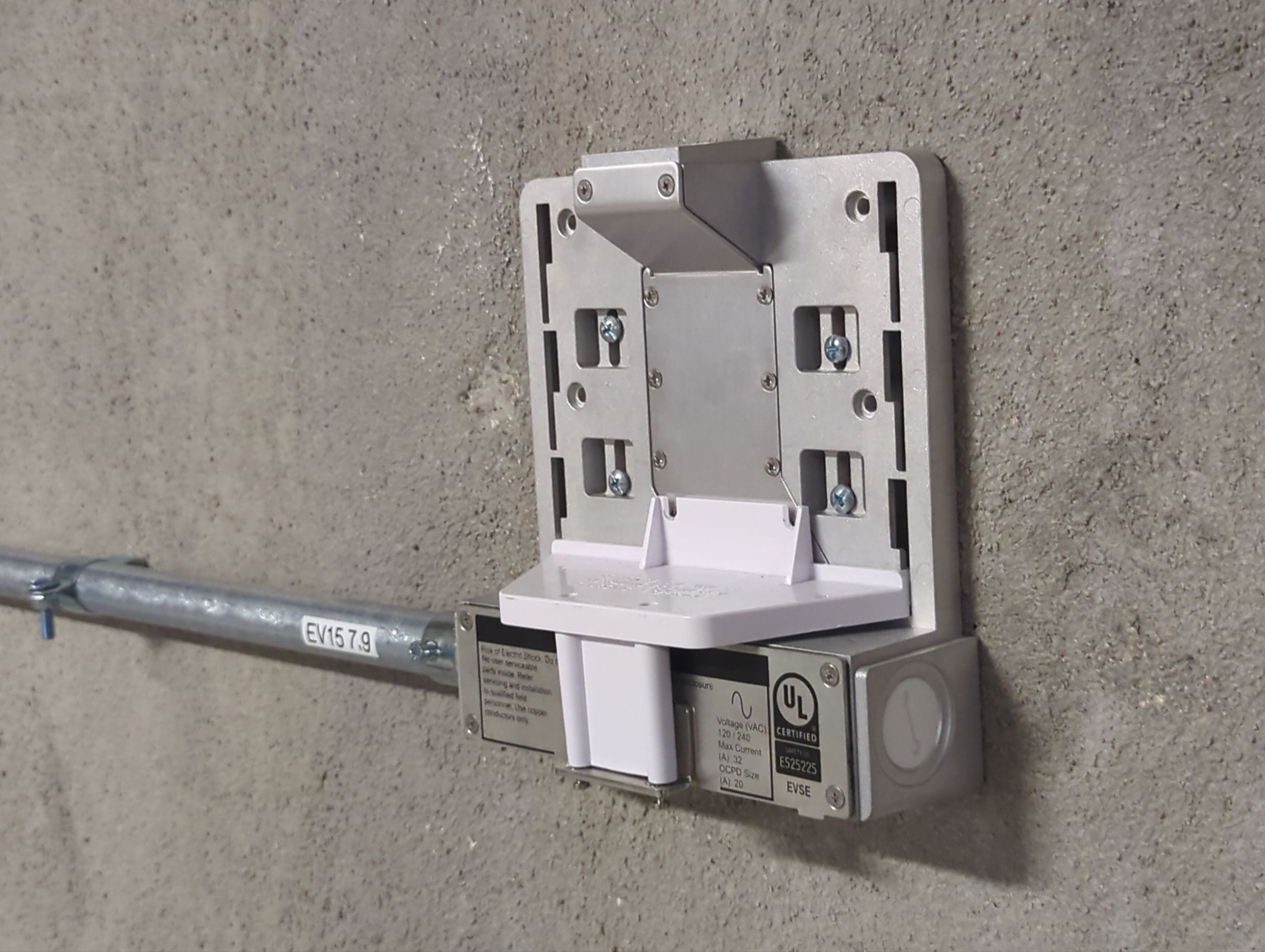 A GoPower EVReadiBase mounted on a parking-structure column, ready to receive a PowerPort3 smart-outlet
